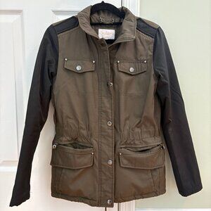 Laundry Shelli Segal Two-Tone Olive Black Puffer Coat Jacket with Details XS